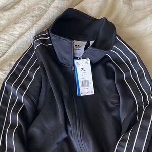 Adidas Men's Black Jacket with White Stripes